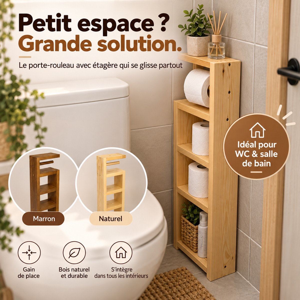 Porte-rouleau de papier toilette avec d'étagère  -  حامل ورق المرحاض مع رف تنظيم